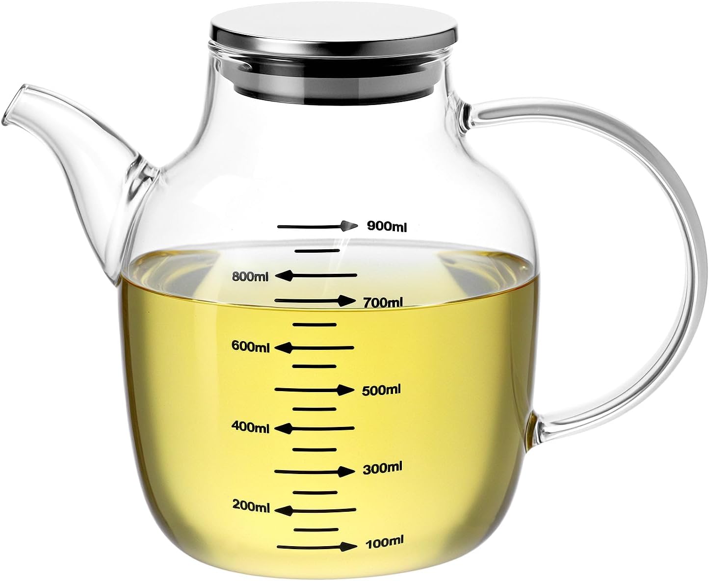 QWORK 900ML/30Oz Large Glass Cooking Oil Bottle with Stainless Steel Lid, Oil & Vinegar Dispenser Bottle, Kitchen No Drip Liquid Container