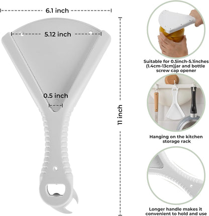 Jar Opener for Weak Hands, Ergonomic Bottle Opener Grip with Limited Hand Strength, Multi-Function Kitchen Gadget for 0.5-5.1 Inch Lids, Gray