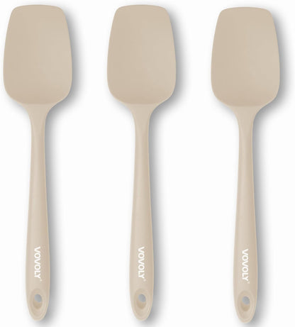 Silicone Spatula Set, High Heat Resistan Rubber Spoon Spatula, Non-Stick Spoonula with Seamless One Piece Design, Flexible Scrapers Baking Mixing Tool,3 Pack, Black