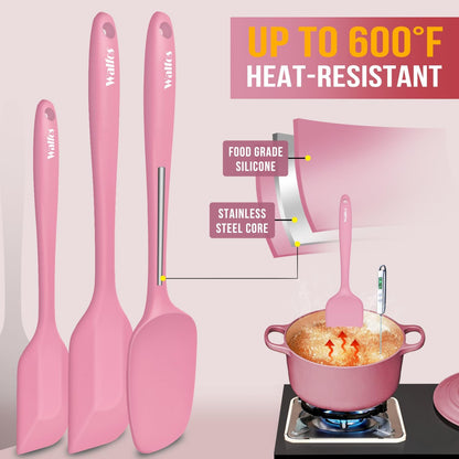 Walfos Silicone Spatula Set of 5 - (600°F) High Heat Resistant Kitchen Scraper Spatulas, One-Pieces Seamless Design, Perfect for Cooking Mixing & Baking - BPA Free and Dishwasher Safe,black