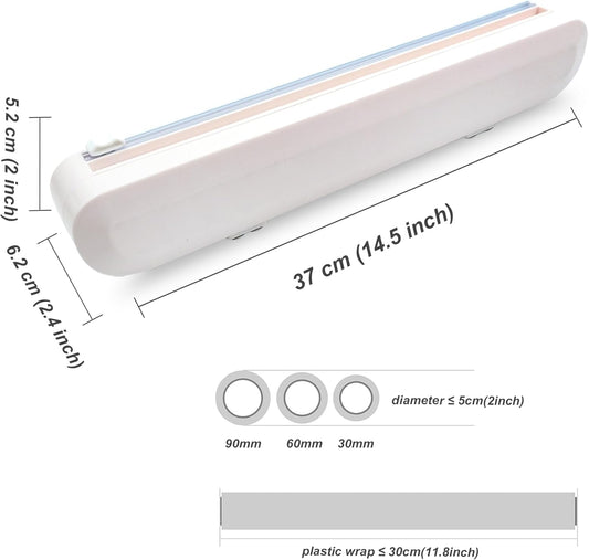 Reusable Plastic Wrap Dispenser with Cutter, Food Wrap Dispenser, Refillable Cling Film/Wax Paper, 1 Roll Plastic Food Wrap Included