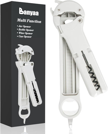 7 in 1 Jar Opener Bottle Opener and Wine Opener for Seniors with Arthritis, Weak Hands, Multi Retractable Magnetic Can Opener, Original Kitchen Lid Opener Tool (Black)