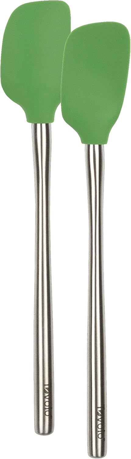 Tovolo Flex Core Silicone Spatula Spoonula Set of 2 for Non Stick Cast Iron Cooking & Baking, Dishwasher Safe Heat Resistant BPA Free Long Stainless Steel Handle Kitchen Utensil, Charcoal Gray