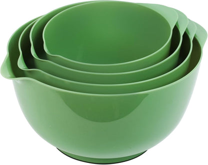 BoxedHome Green Ombre Nesting Plastic Mixing Bowl Set With Pour Spout, Microwave and Dishwasher Safe, BPA free Non-Slip Base, Set of 4 Size 1.7, 2.5, 3.5 and 4.5qt, Great for Prepping, Baking, Cooking
