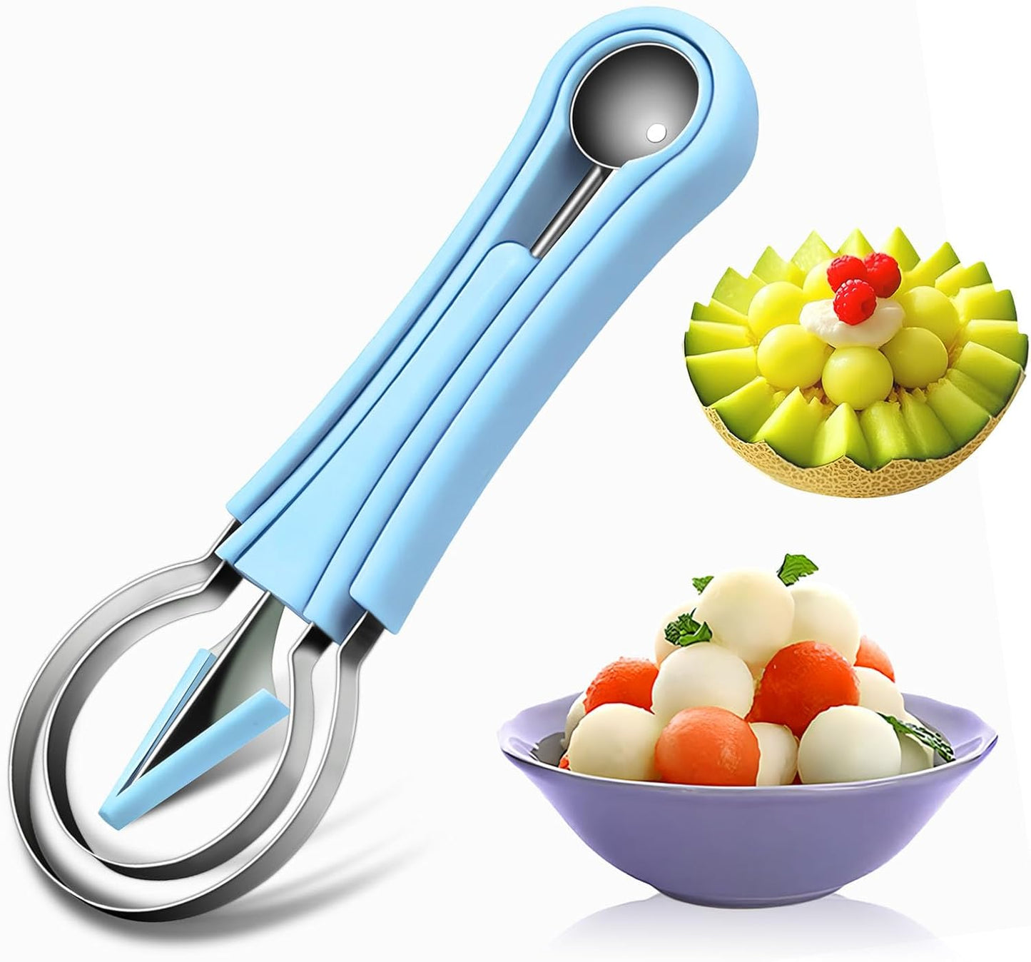 Suuker Melon Baller Scoop Set,4 In 1 fruit cutters shapes, watermelon scooper fruit scooper and baller, fruit carving tools（Green）