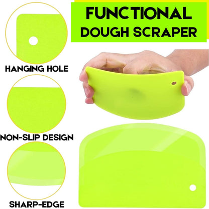 Hard Bench Scraper Dough Scraper - SURDOCA 5.31x3.64'' BPA Free PP Plastic Pastry Bread Baking Making Tools, Cake Bowl Pastry Baking Supplies Cake Dough Fondant Icing Smoother, Green+Pink+White