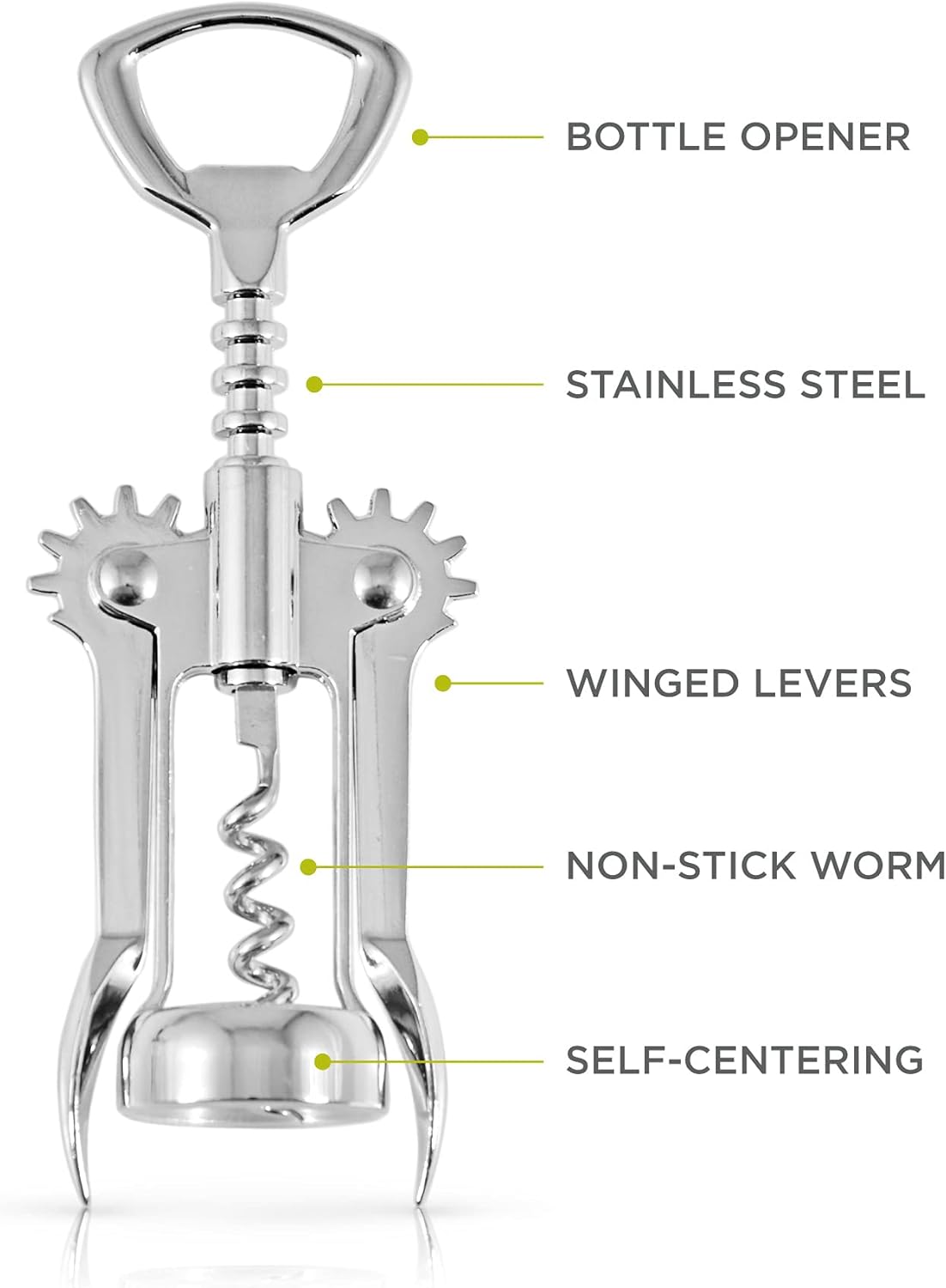 True Soar Winged Corkscrew Wine Opener, Multi-Purpose Bottle Opener for Beer and Soda, Stainless Steel with Chrome Finish, Easy to Remove Cork for Bartenders, Home Bar, Kitchen, Set of 1, Blue