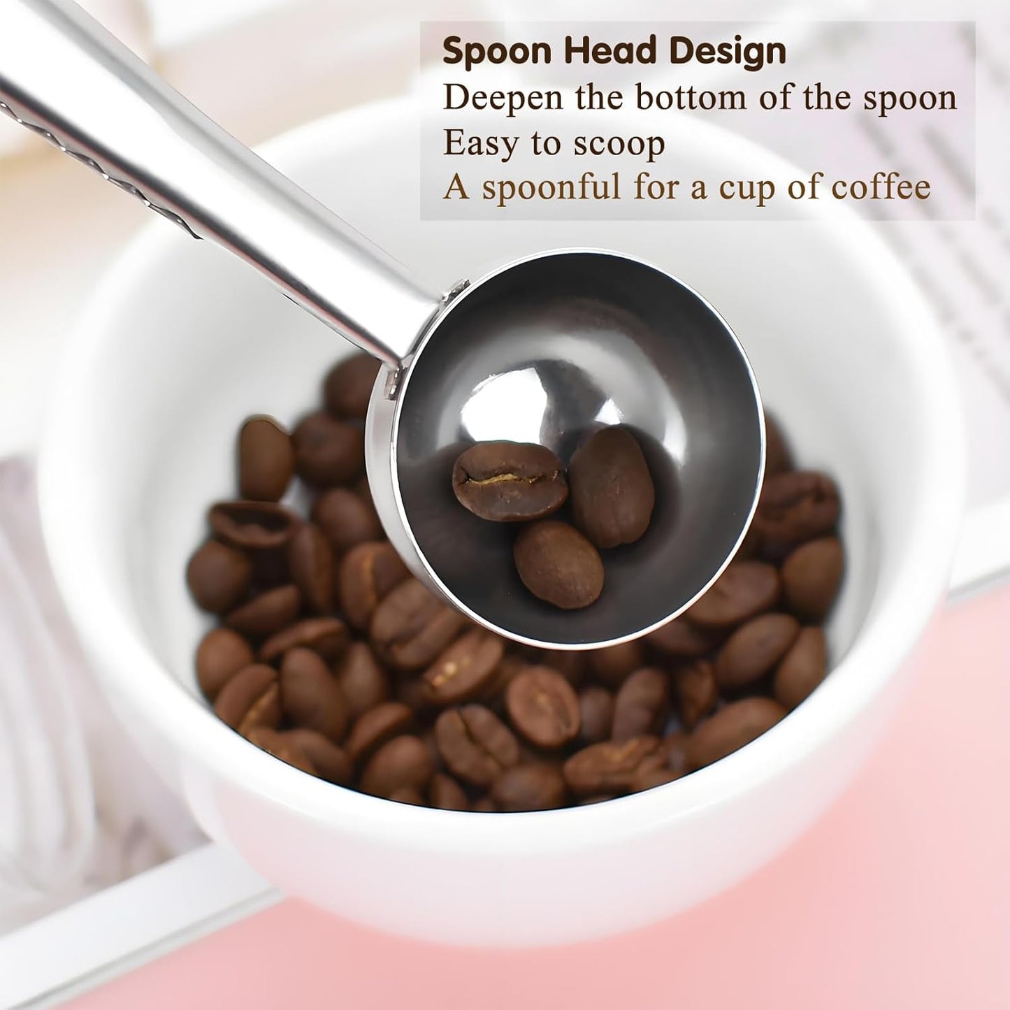 Coffee Scoop Spoon with Bag Clip 2 Pcs,1 Tbsp Stainless Steel Long Handle Measuring Spoons for Ground Coffee and Beans, Loose Tea and Powder(Silver / 15ML)
