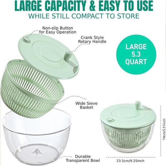 Ceruaxb Salad Spinner Chopper Large with 5 Blades Slicer, Vegetables Fruits Wash Bowl, Lettuce Spinner and Dryer, Egg Yolk Strainer Slicer Shredder for Kitchen Colander, 5.3 Qt, White