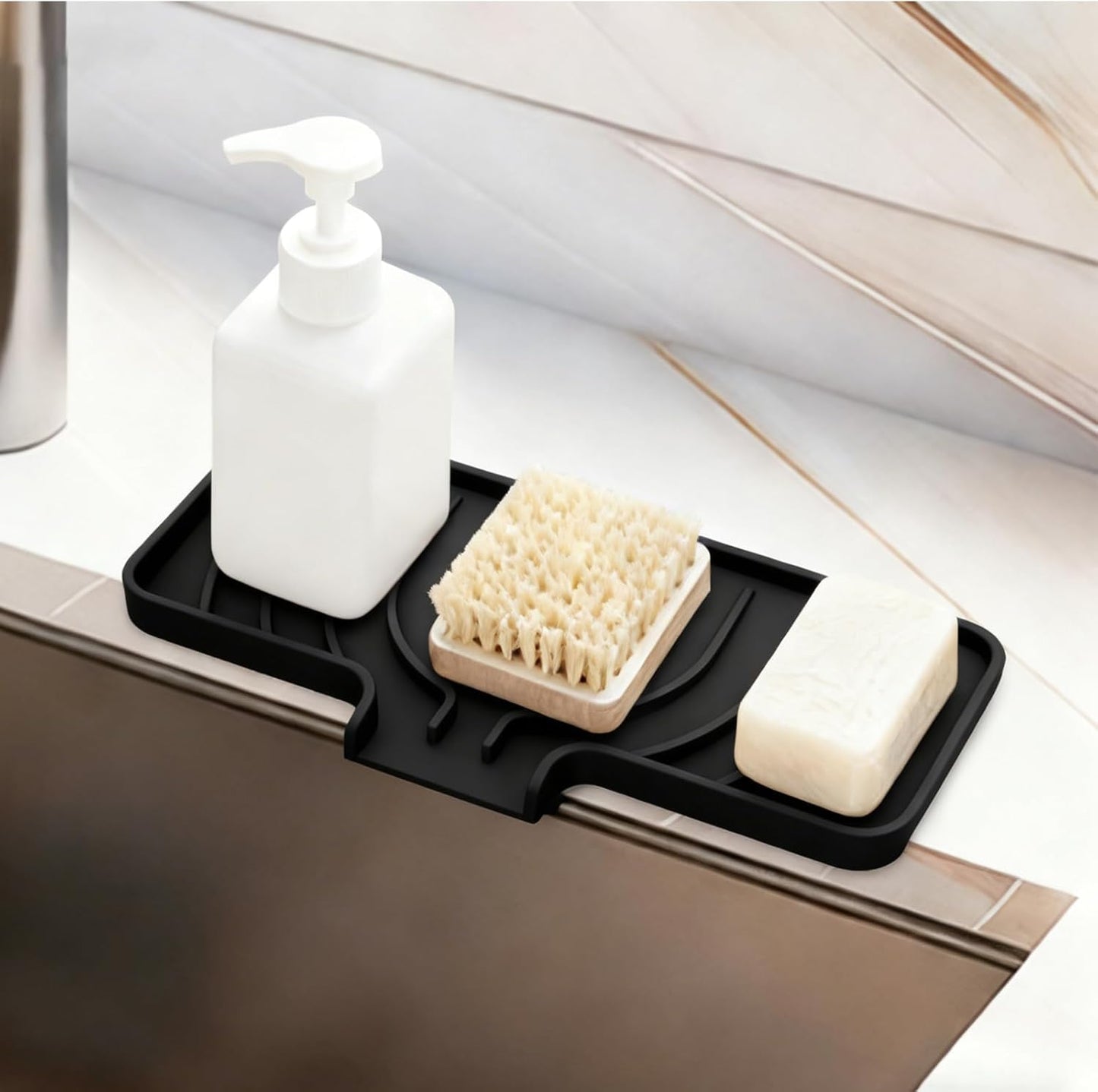 GUUKIN Sponge Holder for Kitchen Sink, Sink Caddy and Soap Tray | 10x4 inch Kitchen Sink Organizer | Compatible with Scrub Daddy, Kitchen Sink Accessories (Grey)