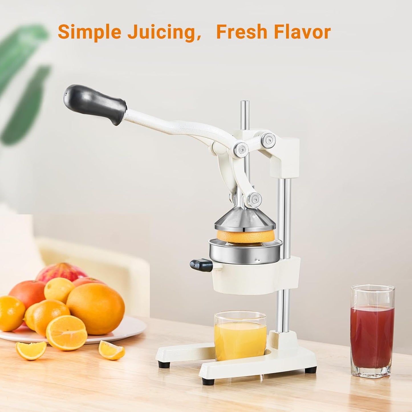 TONGCHANT Manual Juicer, Heavy Duty Cast Iron Juicer | Hand Press Juicer for Orange Lemon Lime Pomegranate & Citrus Fruits, High Leverage for Easy Juicing, Stainless Steel Cup, Easy to Clean, Black