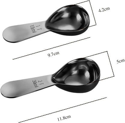 2Pcs Stainless Steel Coffee Scoop,1TBSP&2TBSP(15ML&30ML) Tablespoon Measuring spoon,Black