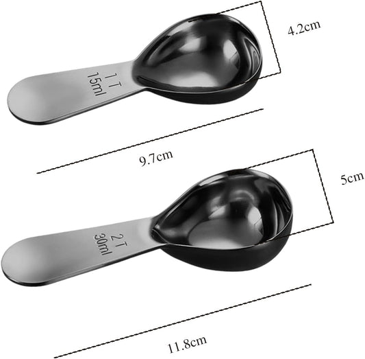 2Pcs Stainless Steel Coffee Scoop,1TBSP&2TBSP(15ML&30ML) Tablespoon Measuring spoon,Black