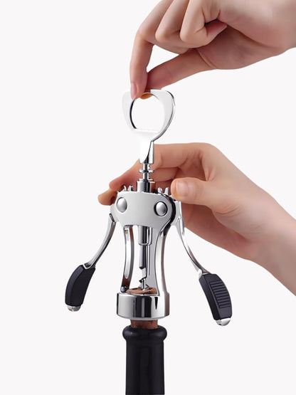 Wine Opener, Zinc Alloy Premium Wing Corkscrew Wine Bottle Opener with Multifunctional Bottles Opener, Sharp Corkscrew with Ergonomic Non-slip Wing Handle, Upgrade, Silver