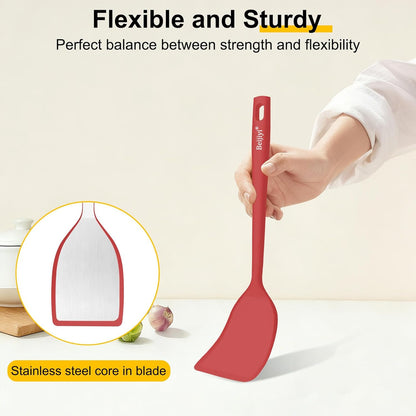 Beijiyi Silicone Spatula Set of 4, 600°F Heat Resistant, BPA Free Kitchen Spatula and Spoons for Nonstick Cookware, Solid & Slotted Turner Cooking Utensils for Serving, Flipping Egg, Pancakes (Khaki)
