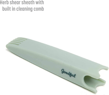 Goodful Utility Kitchen Shear and 5-Blade Herb Shear Set, Premium Stainless Steel Blades with Protective Guards, Comfort Grip Handles, Built-in Herb Shear Cleaning Comb, 2-Piece Set, Sage Green