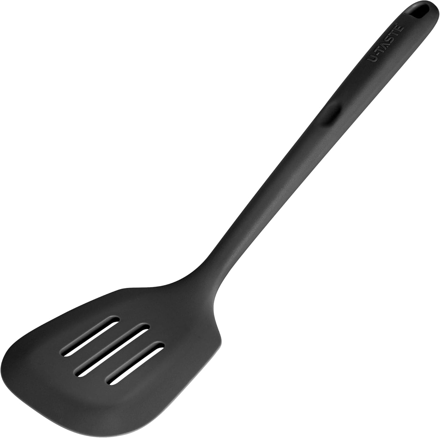 600ºF Heat Resistant Slotted Turner: U-Taste 13.6in Silicone Kitchen Spatula Flipper, 3.74in Wide Food Grade Flexible Thin Rubber Cooking Utensil for Egg, Pancake, Cookie in Nonstick Cookware (Red)