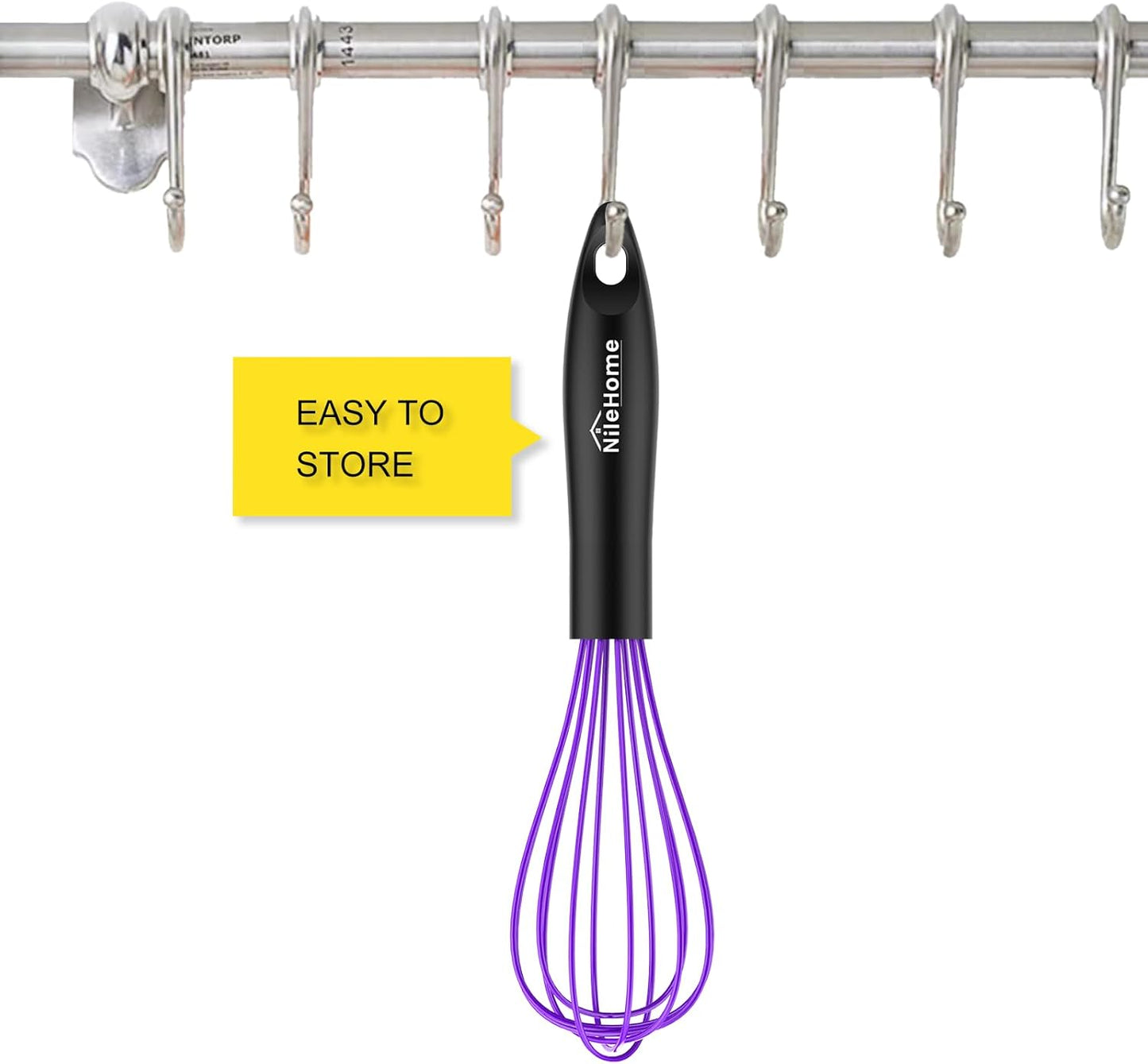 NileHome Silicone Whisk Set 8" 10" 12" Kitchen Whisk Kitchen Wisk Wire Whisks for Cooking, Whisking, Blending, Beating, Stirring-Black 3 Pack