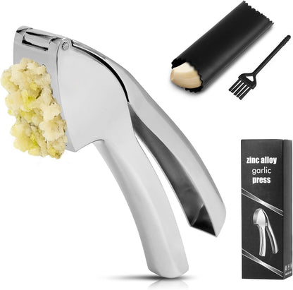 Heavy Duty Professional Garlic Press & Mincer - Rust-Proof, Dishwasher Safe with Easy-Grip Handle - Silver