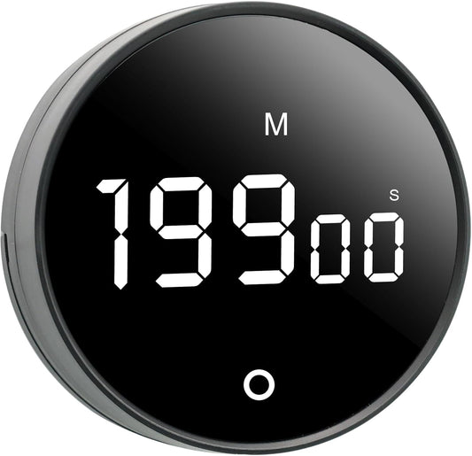 Digital Kitchen Timer - Magnetic 199-Minute Countdown Countup Timer with Large LED Display,Volume Adjustable, Visual timers for Cooking,Gym,Meeting,Classroom,Study,Work,Outdoor Activities,Black
