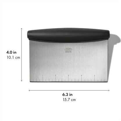 OXO Good Grips Stainless Steel Multi-Purpose Scraper & Chopper, Dough Cutter for Pizza, Bread and Cookie Dough, Multi-Purpose Vegetable Chopper, Dishwasher-Safe Kitchen Essential