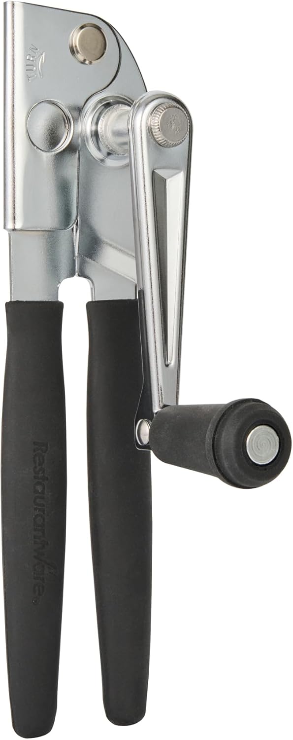 Restaurantware Stainless Steel Magnetic Manual Can Opener - German Standard Red Crank Can Opener with Magnet, Ergonomic Handles, Non-Slip - Heavy-Duty Hand Can Opener, Easy Turn, Sharp Blade