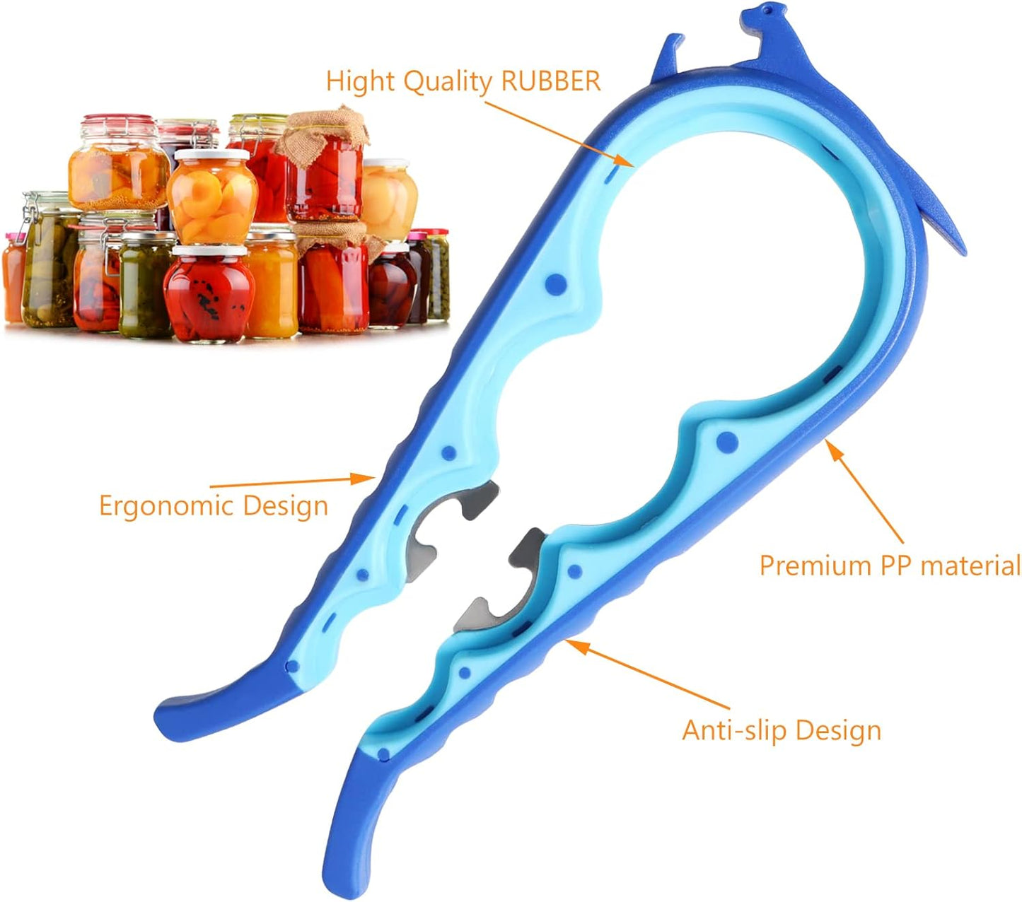 Jar Opener, 5 in 1 Multi Function Can Opener Bottle Opener Kit with Silicone Handle Easy to Use for Children, Elderly and Arthritis Sufferers (Apple Red）