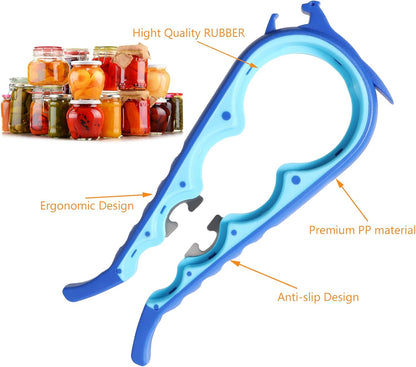 Jar Opener, 5 in 1 Multi Function Can Opener Bottle Opener Kit with Silicone Handle Easy to Use for Children, Elderly and Arthritis Sufferers (Apple Red）