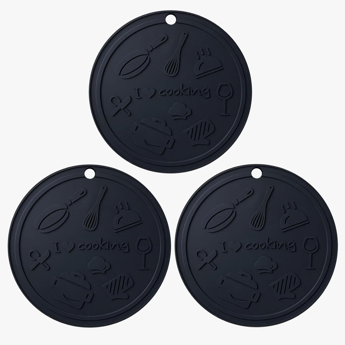 Silicone Trivet Mats - 3 Heat Resistant Pot Holders for Hot Pots and Pans, Silicone Mats for Kitchen Countertops, Table, Food Grade Silicone (Black & Gray)