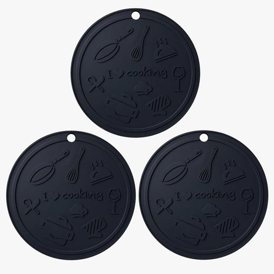 Silicone Trivet Mats - 3 Heat Resistant Pot Holders for Hot Pots and Pans, Silicone Mats for Kitchen Countertops, Table, Food Grade Silicone (Black & Gray)