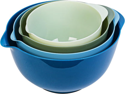 BoxedHome Green Ombre Nesting Plastic Mixing Bowl Set With Pour Spout, Microwave and Dishwasher Safe, BPA free Non-Slip Base, Set of 4 Size 1.7, 2.5, 3.5 and 4.5qt, Great for Prepping, Baking, Cooking