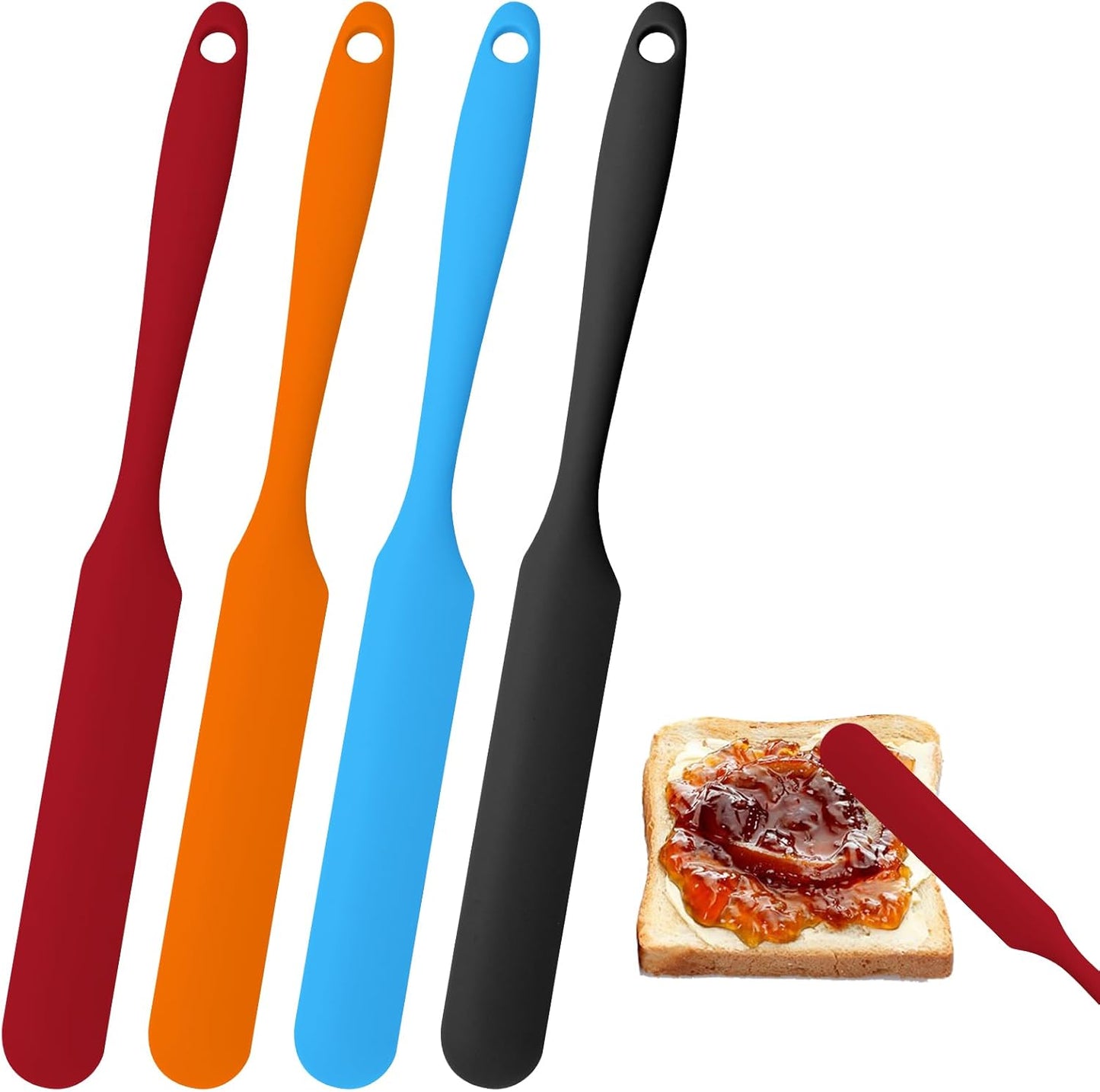 4 Pcs Jar Spatula Long Handle, Long Handle Sourdough Scraper for Jars, Baking & Cake Icing, Cream, Butter & Batter Kitchen Tool Set with Non-Slip Grip(Purple/Pink/Green/Yellow)