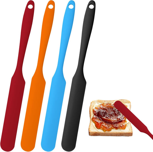 4 Pcs Jar Spatula Long Handle, Long Handle Sourdough Scraper for Jars, Baking & Cake Icing, Cream, Butter & Batter Kitchen Tool Set with Non-Slip Grip(Purple/Pink/Green/Yellow)