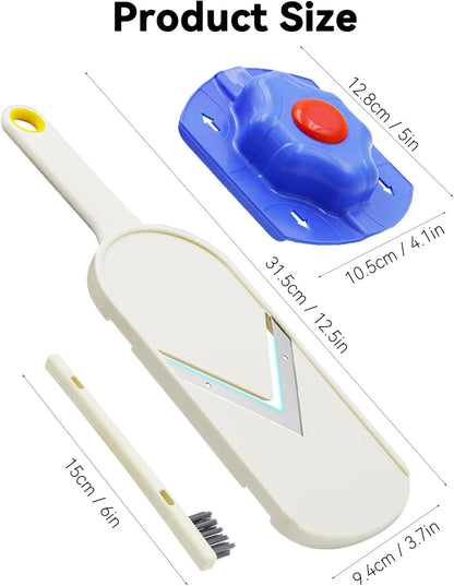 Handheld Mandoline Slicer for Kitchen - Stainless Steel V-Blades with Food Holder & Cleaning Brush, Comfort Grip, Easy to Clean, Vegetable Chopper Cheese Grater for Potato Chips Cucumber Onion Salad