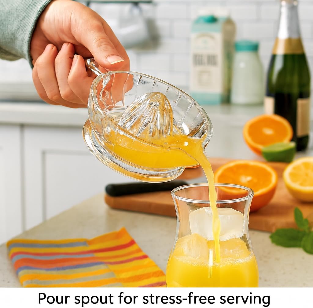 HIC Kitchen Citrus Juicer Reamer With Handle And Pour Spout, Heavyweight Glass, For Fresh Juice, Cooking, And Cocktails
