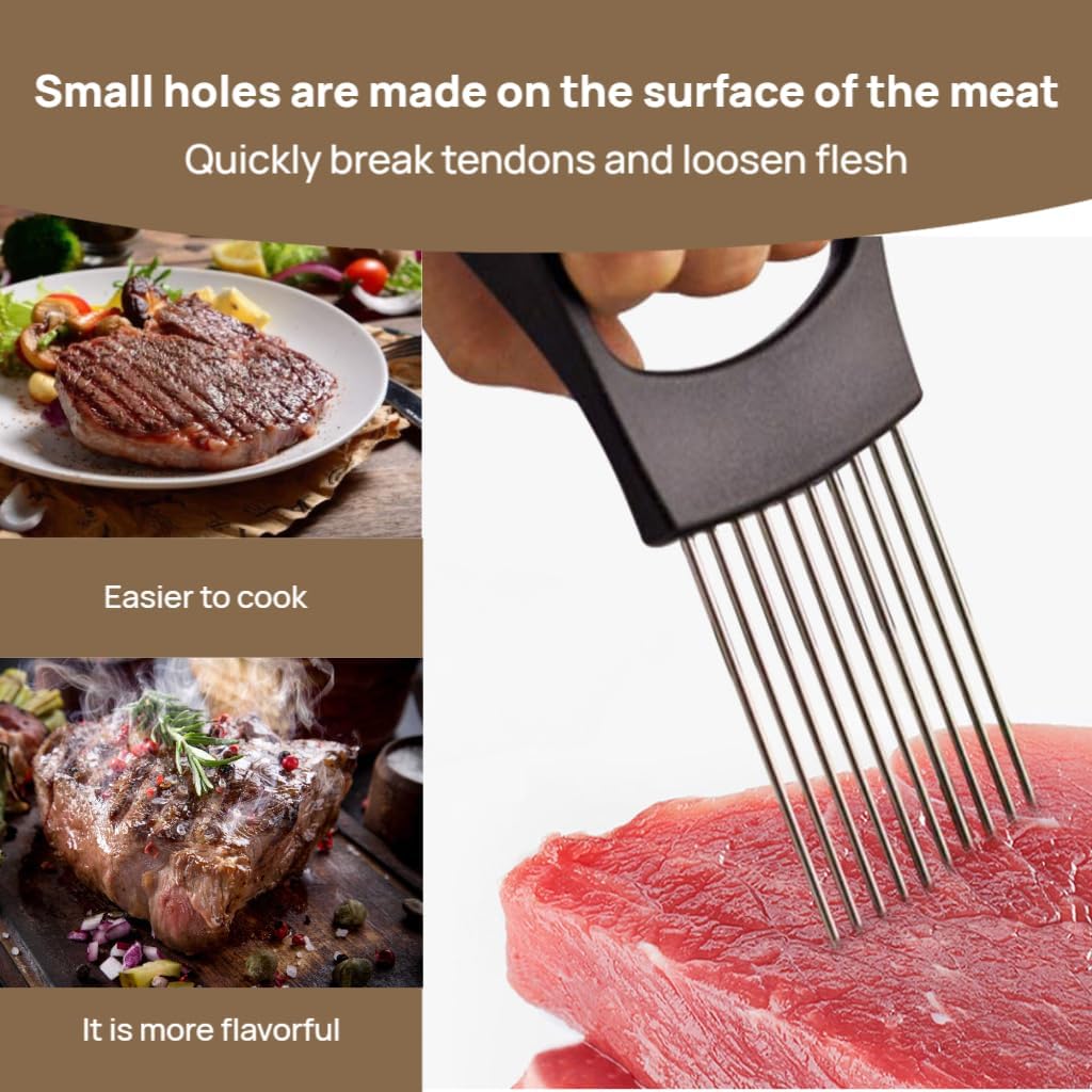 Onion Slicer and Holder Set (2-Pack) - Hands-Free Secure Slicing Tool for Onions, Tomatoes, Potatoes, Avocados, Eggs, Fruits & Meat - Ideal for Home Cooks and Professional Chefs