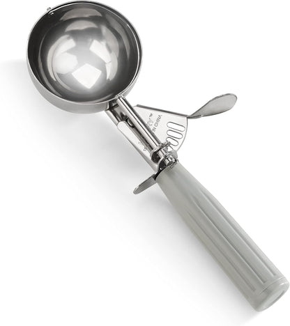 New Star Foodservice 34745 Commercial-Grade Thumb Press Food Disher/Ice Cream Scoop, 18/8 Stainless Steel, 4.67 oz, Size 6, White