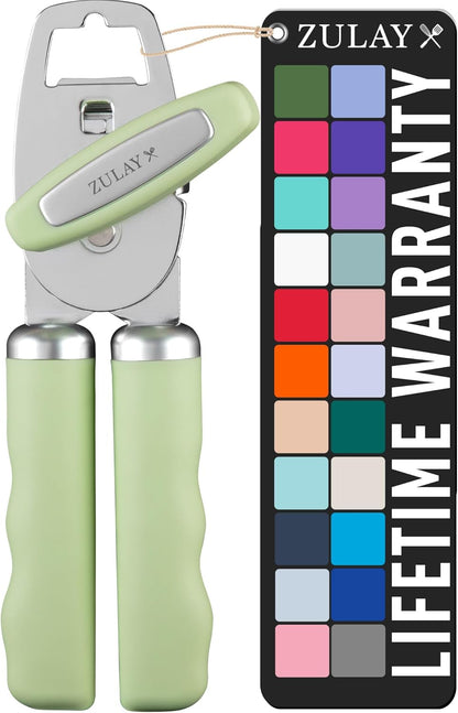 Zulay Kitchen Heavy Duty Stainless Steel Can Opener Manual with Bottle Opener - Rust Proof Manual Can Opener With Turn Knob & Comfy Soft Grip Handles - Black - Colors B