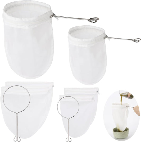 Ultra Fine Mesh Strainer Bags, 6 Pcs Reusable Mesh Filter Bags with 2 Pcs Stainless Steel Handle Frame for Filter NutMilk, Coffee, Milk, Butter, Juices and Fresh Cheese