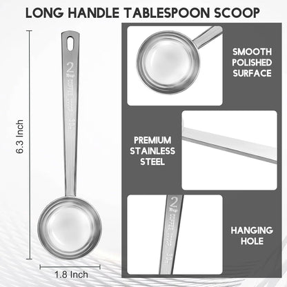 Timoo Coffee Measuring Scoop 1 Tablespoon long handle Stainless Steel spoon for Coffee, Milk Powder, Fruit Powder, Set of 5