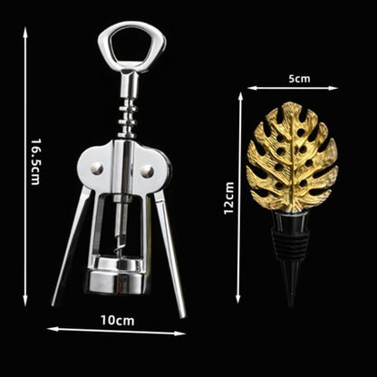 Premium Zinc Alloy Wing Corkscrew Wine Opener Set - Upgraded Cork Screw for Effortless Opening, Ergonomic Non-Slip Handle & Multifunctional Bottle Opener with Stopper
