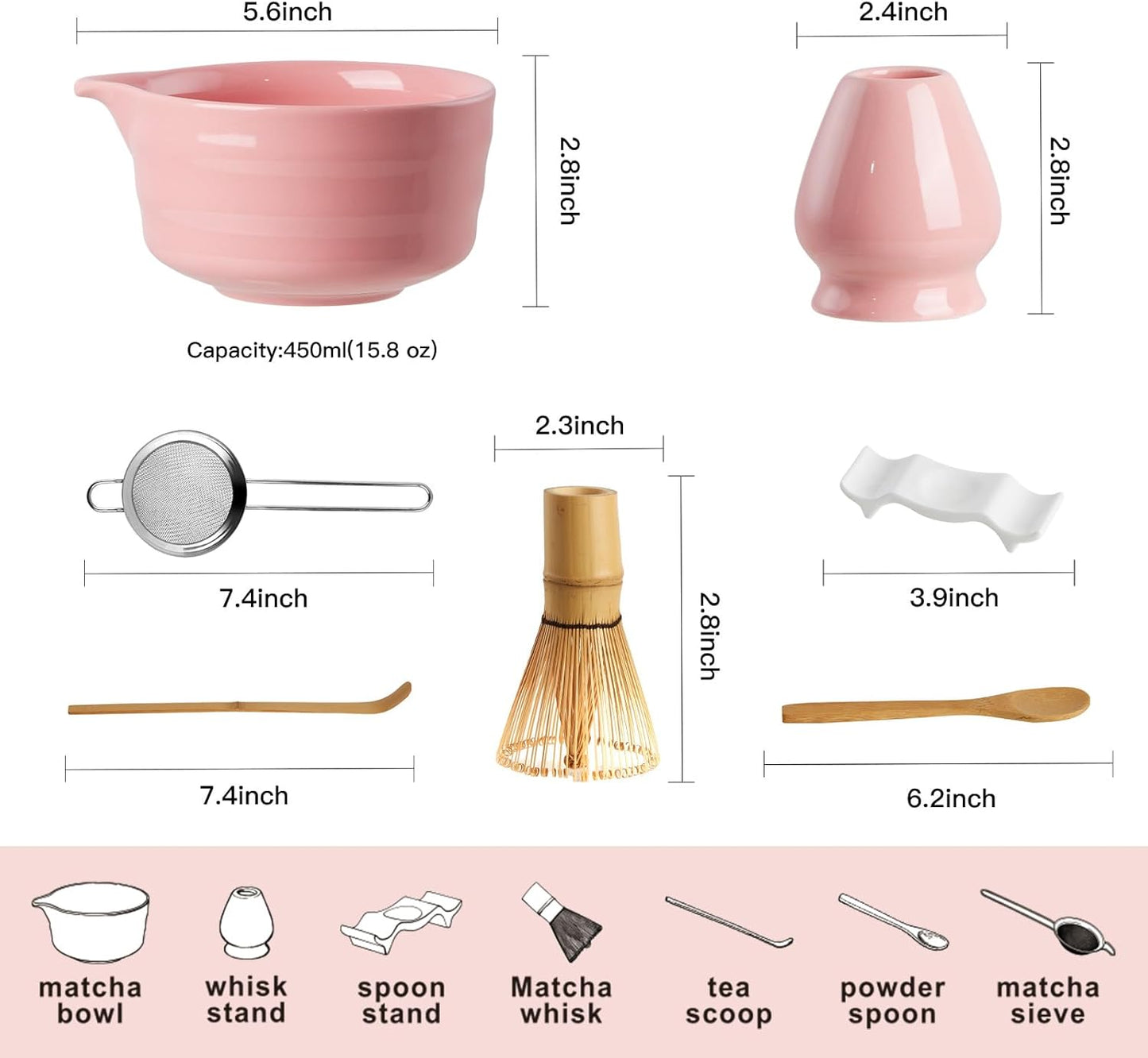 YOLIFE Matcha Whisk Set, Black Matcha Set, Ceramic Matcha Bowl and Whisk (Chasen), Holder, Sifter, Bamboo Scoop, Spoon & Spoon Rest, 7 Pcs Matcha Kit for Matcha Tea Ceremony