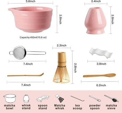 YOLIFE Matcha Whisk Set, Black Matcha Set, Ceramic Matcha Bowl and Whisk (Chasen), Holder, Sifter, Bamboo Scoop, Spoon & Spoon Rest, 7 Pcs Matcha Kit for Matcha Tea Ceremony