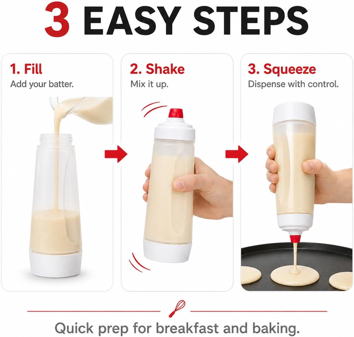 Pancake Batter Dispenser, Silicone Squeeze Pancake Mix Dispenser, Kitchen Pancake Batter Dispenser Bottle, Pancake Batter Mixer for Pancakes, Crepes, Waffle, Muffins, Cupcakes