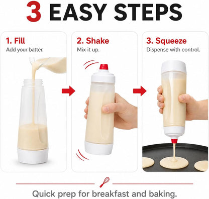 Pancake Batter Dispenser, Silicone Squeeze Pancake Mix Dispenser, Kitchen Pancake Batter Dispenser Bottle, Pancake Batter Mixer for Pancakes, Crepes, Waffle, Muffins, Cupcakes