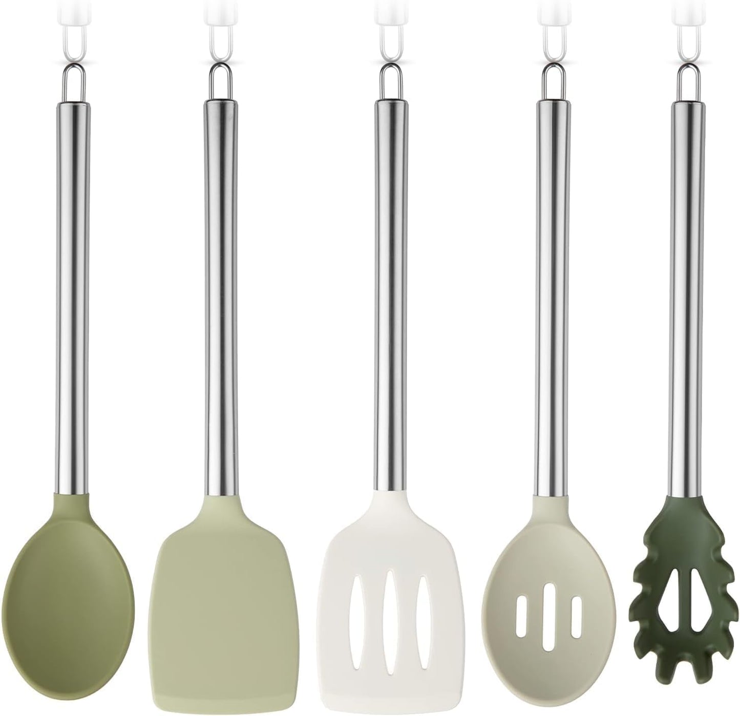 COOK WITH COLOR Silicone Cooking Utensils, Kitchen Utensil Set, Easy to Clean Silicone Kitchen Utensils, Cooking Utensils for Nonstick Cookware, Kitchen Gadgets Set, 10 Pieces, Green
