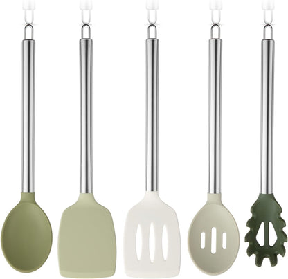 COOK WITH COLOR Silicone Cooking Utensils, Kitchen Utensil Set, Easy to Clean Silicone Kitchen Utensils, Cooking Utensils for Nonstick Cookware, Kitchen Gadgets Set, 10 Pieces, Green