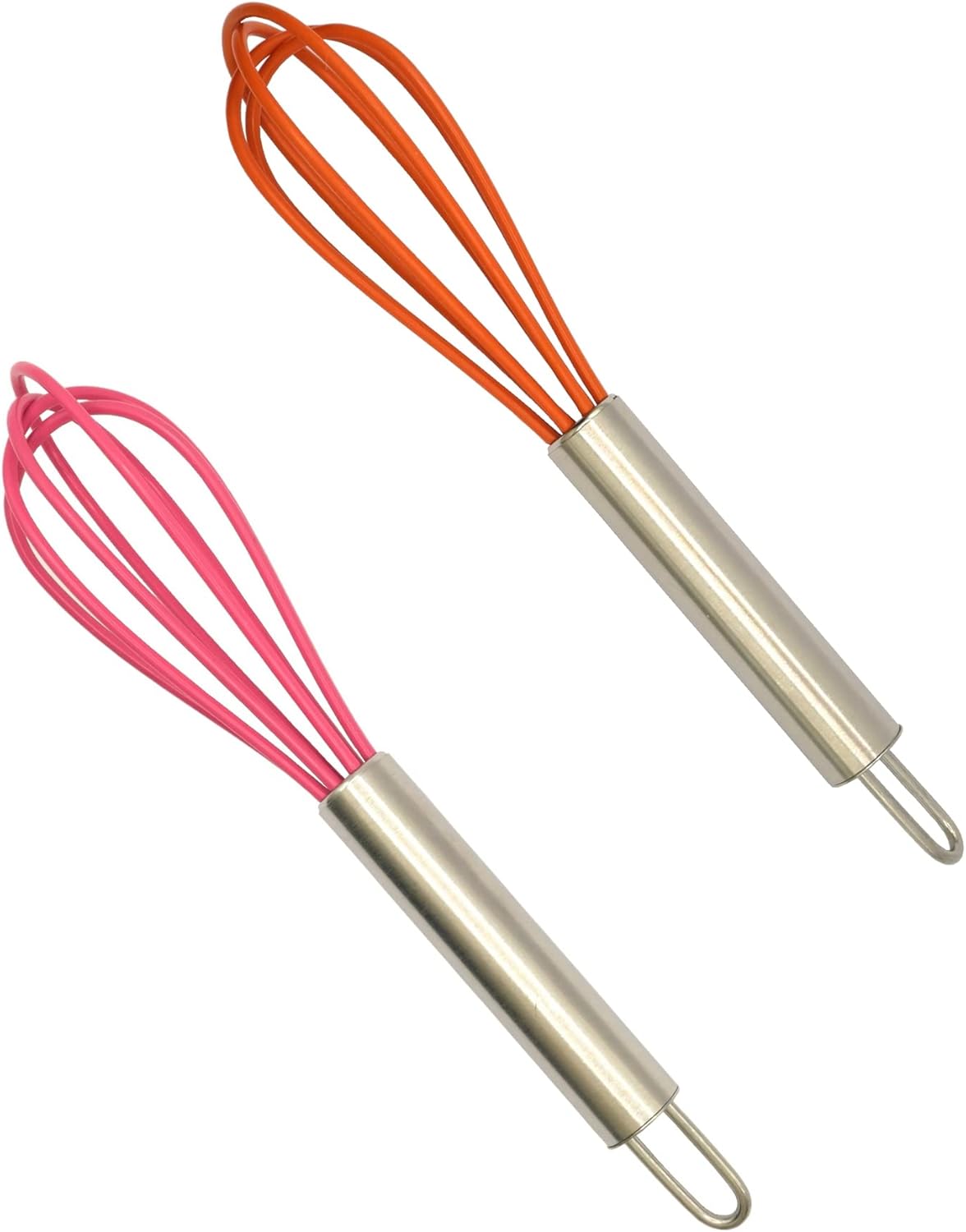 Mini Whisks 6 inch 2Pcs Stainless Whisk+silica gel, Hand Egg Mixer for Flour Cake Egg, Kitchen Cooking Baking Use Whisk
