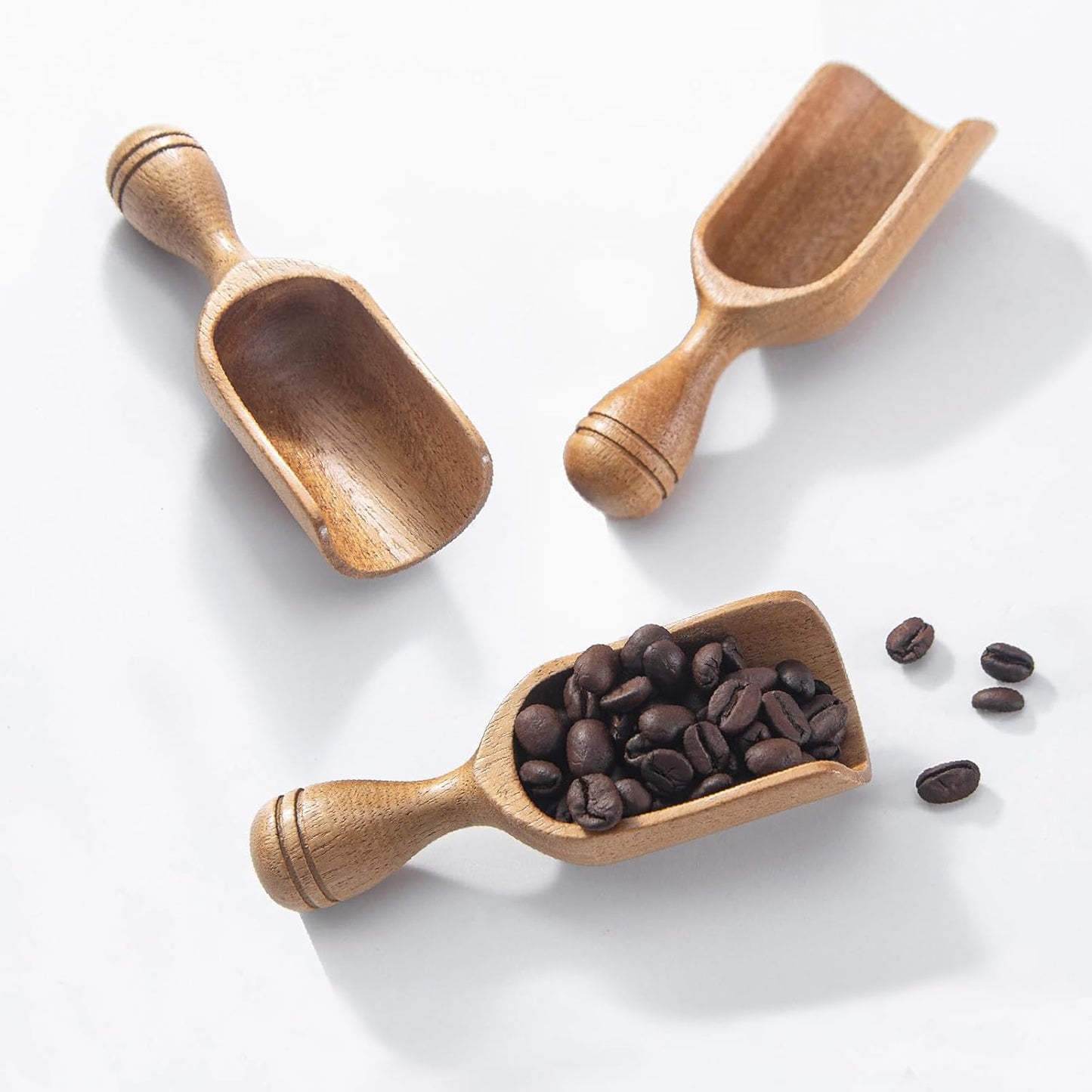 Wooden Scoops for Canisters Coffee Scoops for Ground Coffee 2PCS Acacia Wood Scoop for Jars Mini Measuring Spoons for Bath Salt Scoop Wooden Seasoning Spoons Detergent Shovel Multipurpose