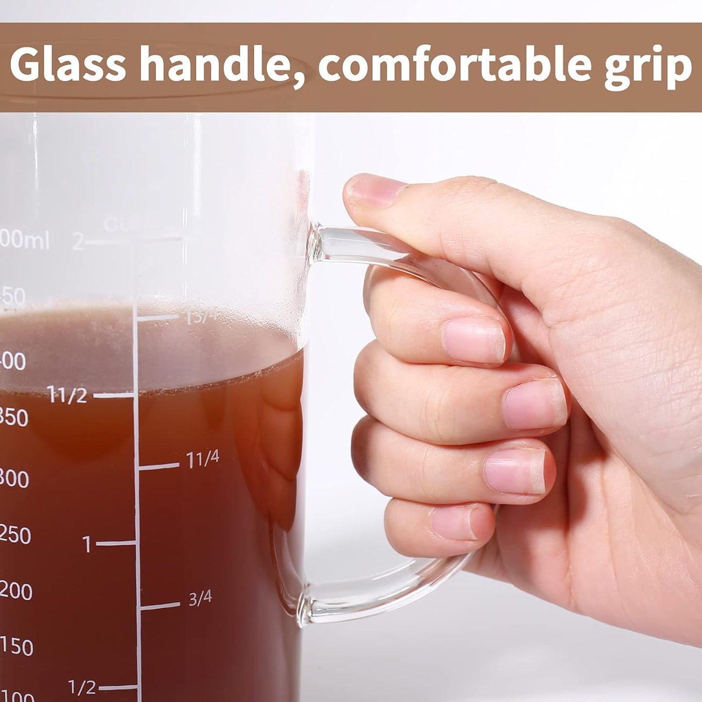 Newness 2-Cup Glass Measuring Cup For Baking and Cooking, (Upgraded, 3 Marking Including Cup/ML/Ounce Scale) Dishwasher, Freezer, Microwave, and Preheated Oven Safe, Essential Kitchen Tools